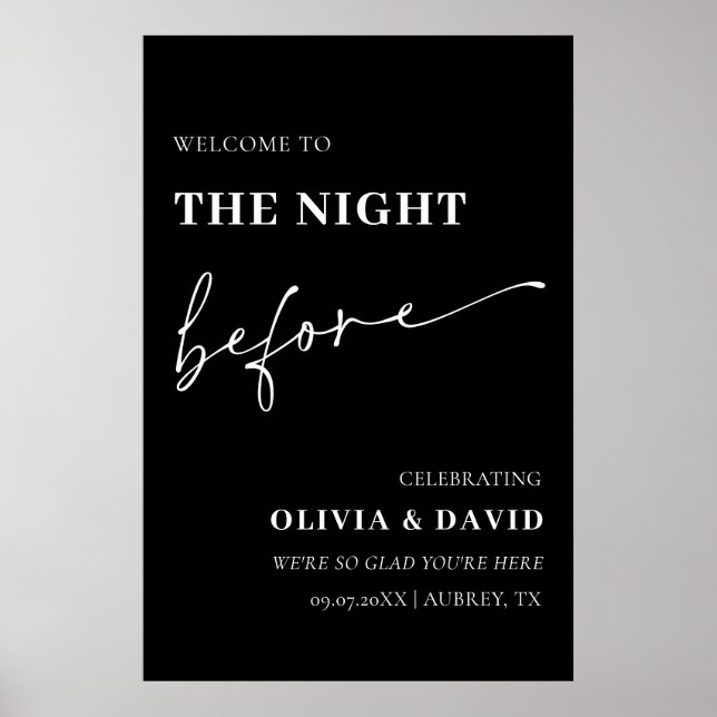 Black The Night Before Rehearsal Dinner Welcome Poster (Front)