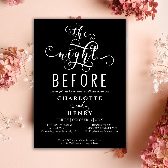 Black The Night Before Wedding Rehearsal Dinner Invitation (Creator Uploaded)
