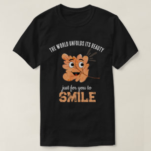 Black "The World Unfolds Its Beauty" Smiling Leaf T-Shirt