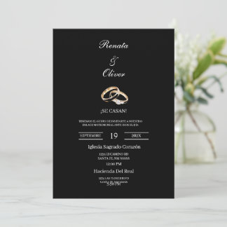 Black theme wedding ring Spanish Wedding Invitation