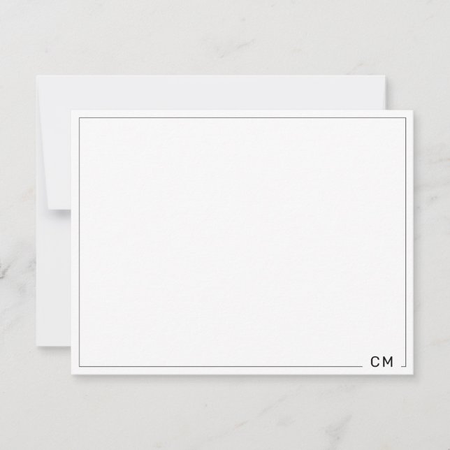 Black Thin Border Two Letter Monogram Card (Front)