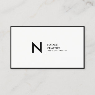 Black Thin Frame Minimalist Monogram White Business Card
