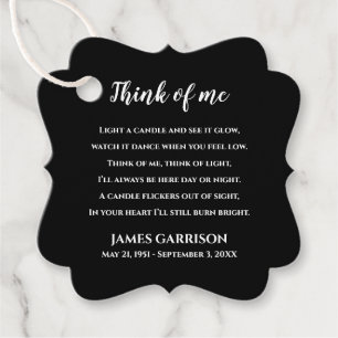 Black Think Of Me Celebration of Life Candle Favour Tags
