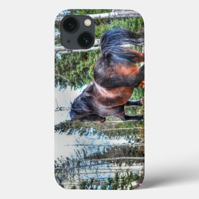 Black Thoroughbred Percheron Horse, Jumping logs Case-Mate iPhone Case (Back)