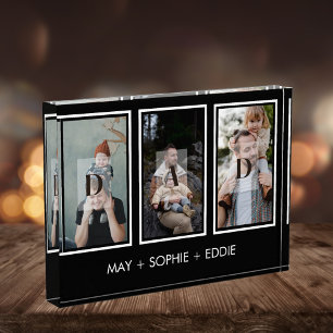 Black Three (3) Photos Father's Day Photo Block 
