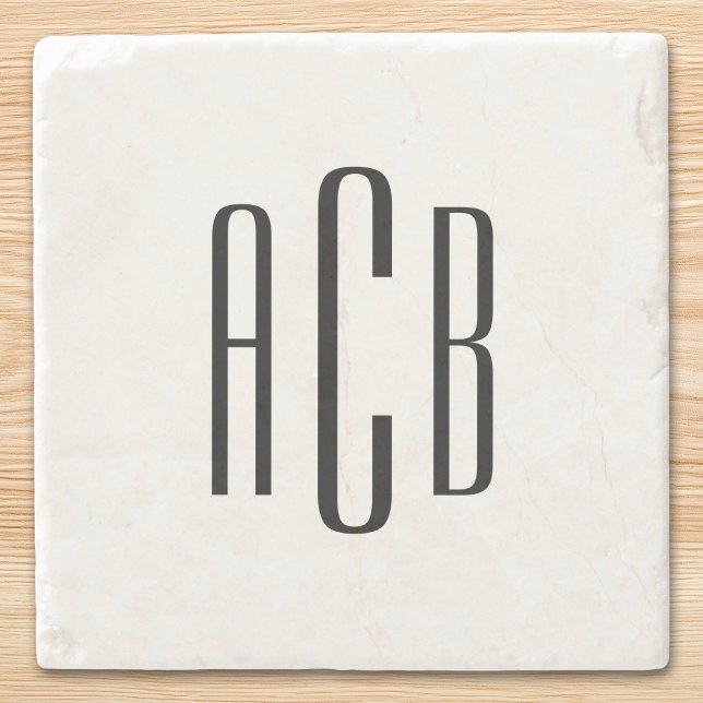 Black Three Letter Monogram Stone Coaster (Black Three Letter Monogram Stone Coaster)