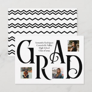 Black Three-Photo Classic & Bold GRAD Letter Announcement