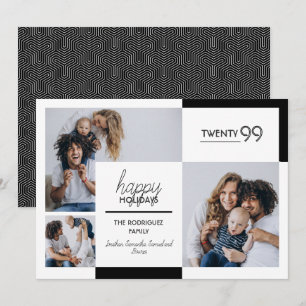 Black Three-Photo Happy Holidays Holiday Card