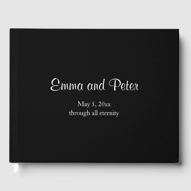 Black "Through All Eternity" Minimalist Wedding Guest Book (Front)