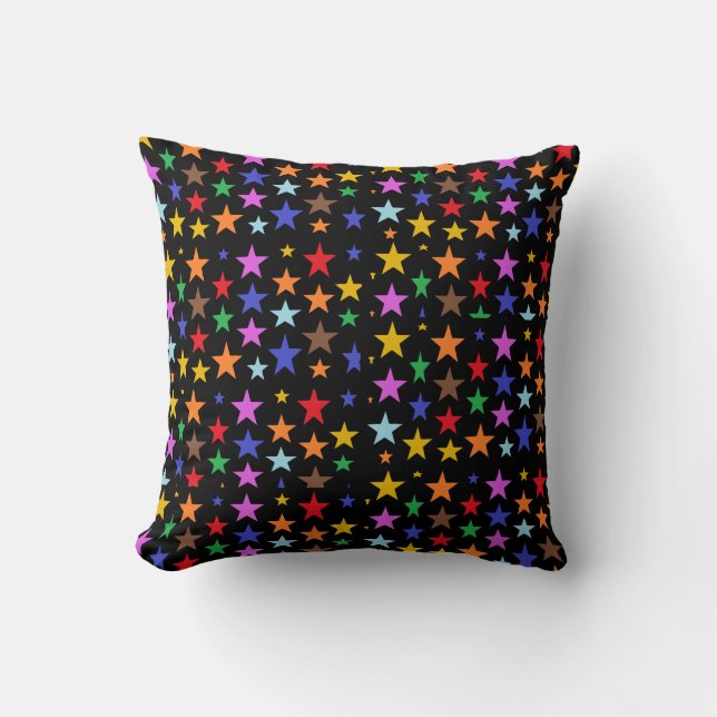 Black Throw Pillow With Stars For Your Bed or Sofa (Front)
