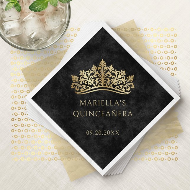 Black Tiara Crown Elegant Quinceanera Napkin (Creator Uploaded)