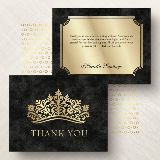 Black Tiara Crown Elegant Quinceanera Thank You Card (Creator Uploaded)