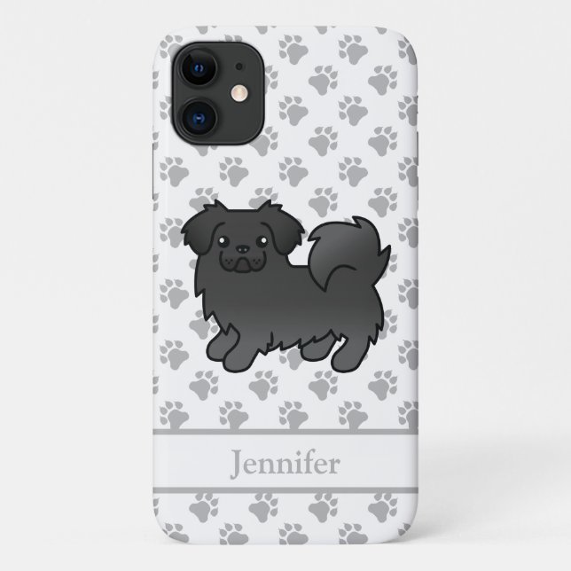 Black Tibetan Spaniel Cute Cartoon Dog & Name Case-Mate iPhone Case (Back)