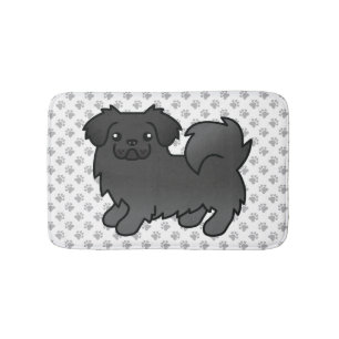 Black Tibetan Spaniel Cute Cartoon Dog & Paws Bath Mat