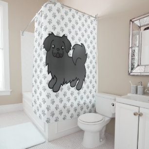 Black Tibetan Spaniel Cute Cartoon Dog Shower Curtain