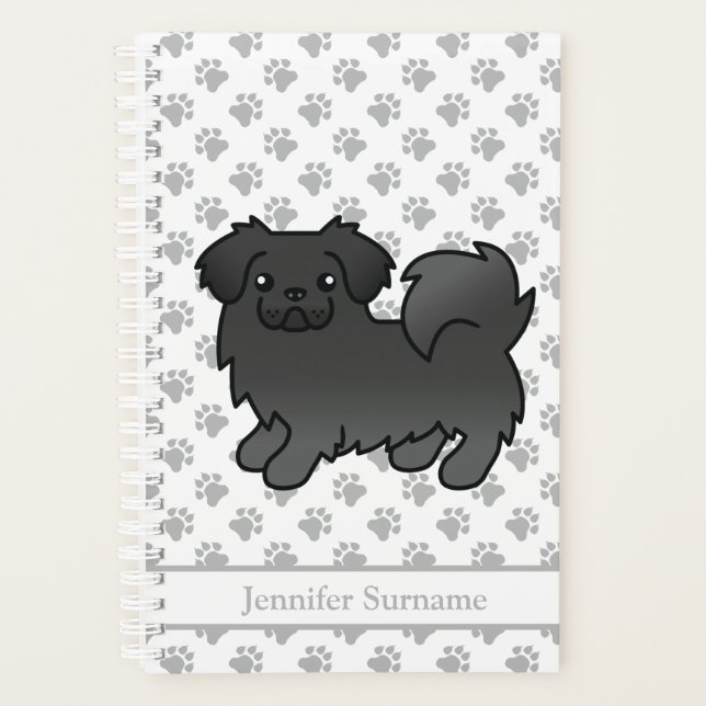 Black Tibetan Spaniel Cute Cartoon Dog & Text Planner (Front)
