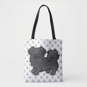 Black Tibetan Spaniel Cute Cartoon Dog Tote Bag