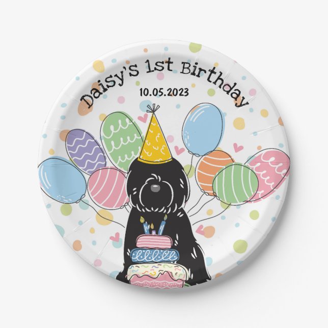 Black Tibetan Terrier Birthday Party Paper Plates (Front)