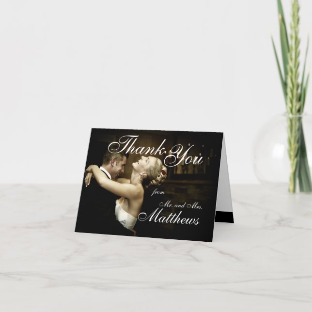 Black Tie Affair Wedding Photo Thank You Cards (Front)