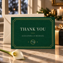 Black Tie Christmas Emerald Green & Gold Monogram