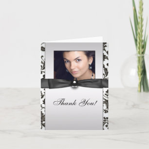 Black Tie Damask Photo Thank You Cards
