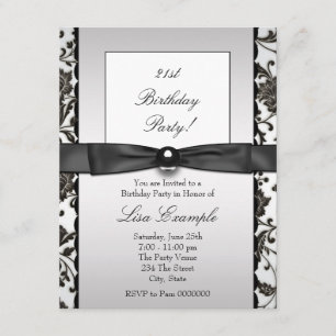 Black Tie Damask Womans Birthday Party Invitation