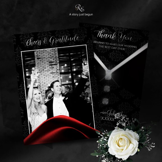 Black Tie Diamond  Thank You Card (A chic way to say thank you with a photo keepsake on the front, bow tie elegance on the back.)