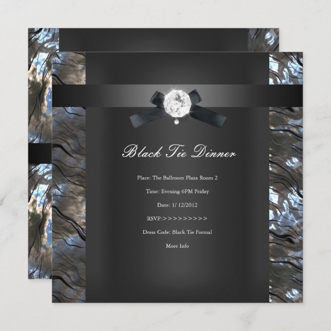 Black Tie Dinner Silver black 2 Invitation (Front/Back)