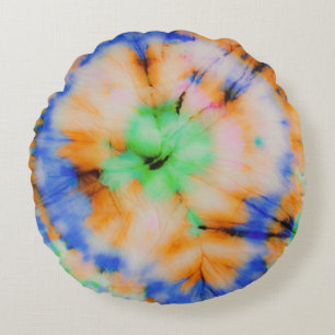 Black Tie Dye, Grungy Vintage. Round Cushion