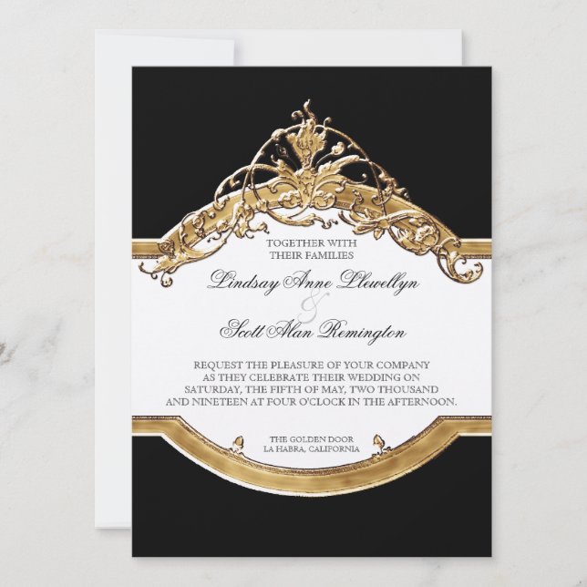 Black Tie Elegance 2, Golden Wedding Invitations (Front)
