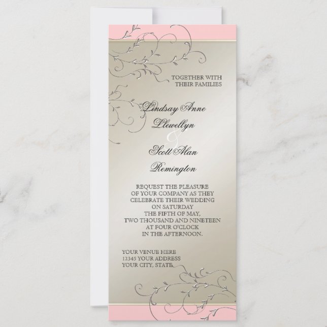Black Tie Elegance, Champagne Silver Wedding Invitation (Front)