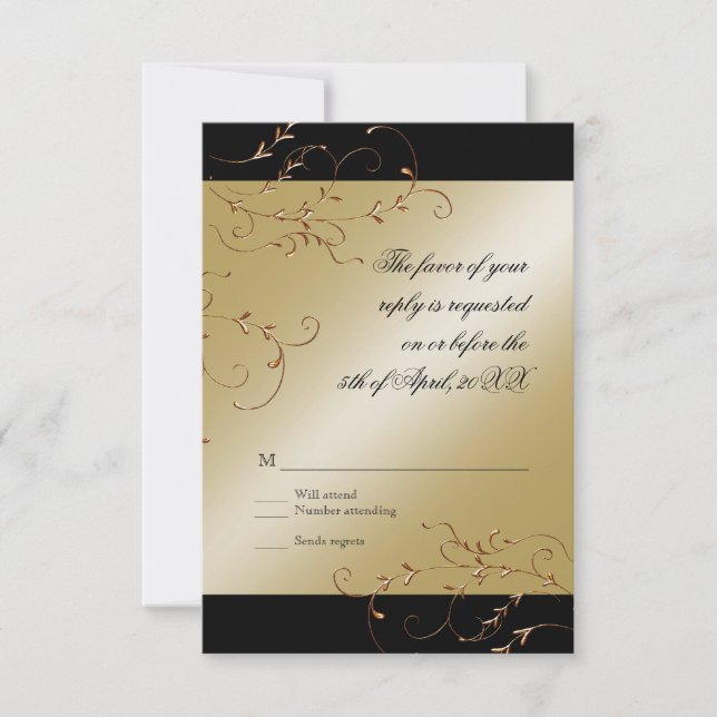 Black Tie Elegance, Golden RSVP Response Card (Front)