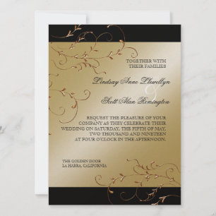 Black Tie Elegance, Golden Wedding Invitations