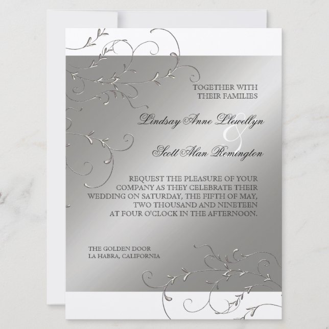 Black Tie Elegance, Silver Wedding Invitations (Front)