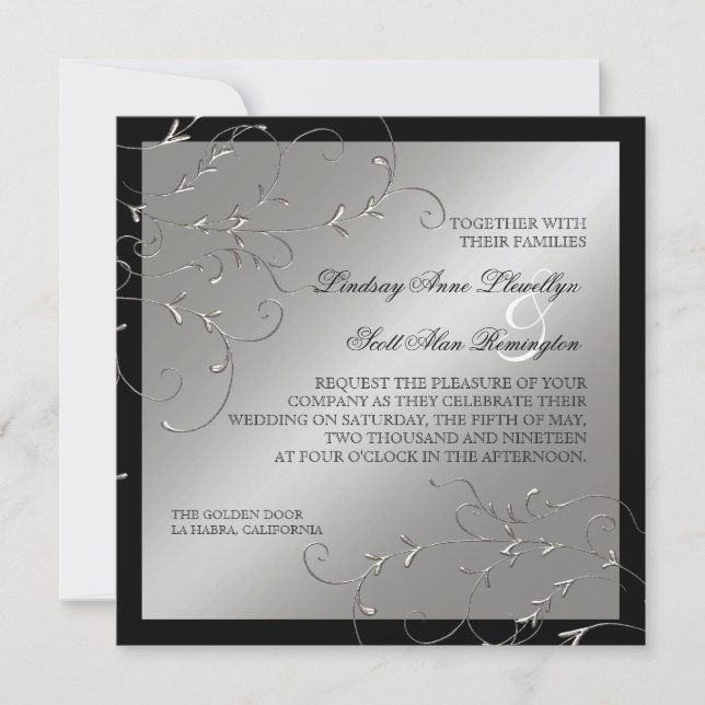 Black Tie Elegance, Silver Wedding Invitations (Front)