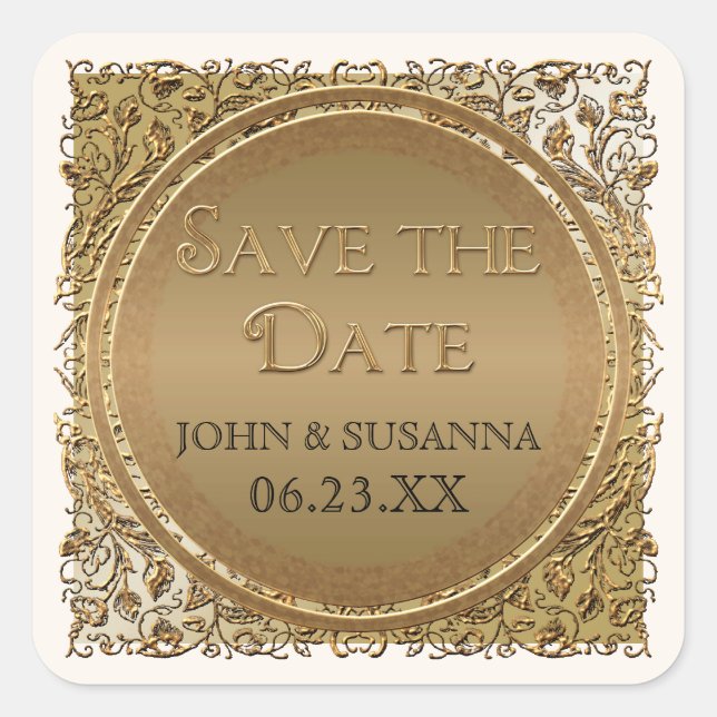 Black Tie Elegant Cream Gold Save the Date Seal (Front)