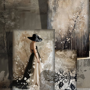 Black Tie Elegant Moody Heavy Weight Decoupage Wrapping Paper Sheet