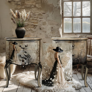 Black Tie, Elegant Woman Portrait & Floral Tissue Paper