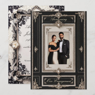 Black Tie Engagement Elegant Black White Photo Invitation