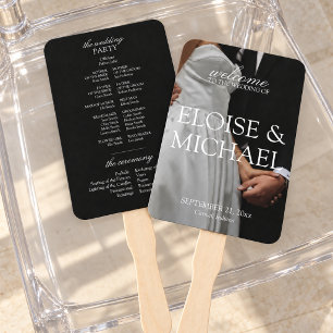 Black Tie Formal Photo Wedding Ceremony Program Hand Fan