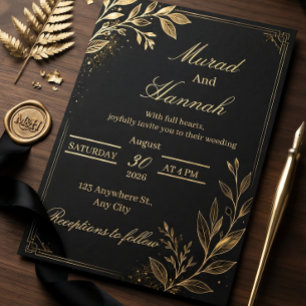 Black Tie Formal Wedding Invitation Elegant Gold