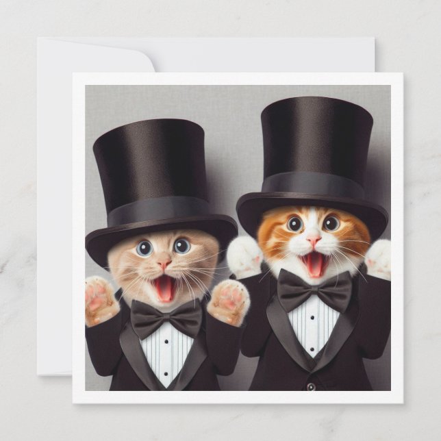 Black tie party, funny cat birthday, cat  invitation (Front)