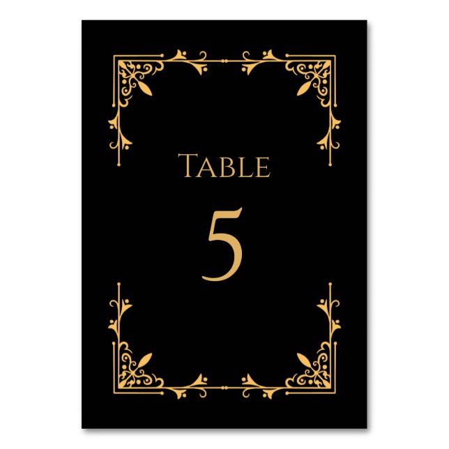 Black Tie Royal Regency Wedding Table Number (Front)