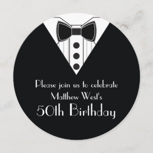 Black Tie Tuxedo 50th Birthday Invitations