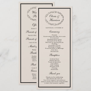 Black Tie Wedding Classic Program Card