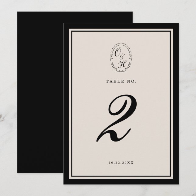 Black Tie Wedding Classic Table Number (Front/Back)