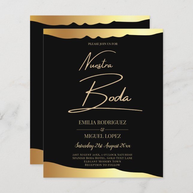 Black Tie Wedding Gold Foil Script Elegant Event  (Front/Back)