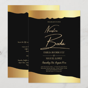 Black Tie Wedding Gold Foil Script Elegant Event  Invitation