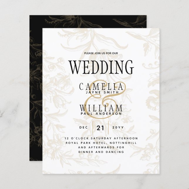 Black Tie Wedding Theme Vintage Gold Damask (Front/Back)