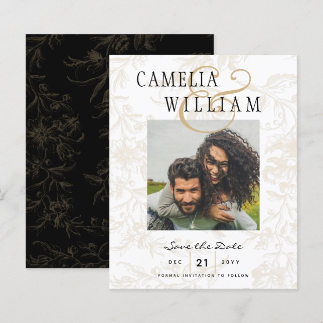Black Tie Wedding Theme Vintage Gold Damask (Front/Back)